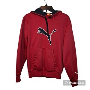 PUMA Men's Burgundy Red/Black Pullover Hoodie Long Sleeve Size S